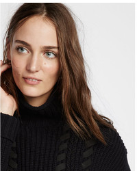 Express Shaker Knit With Lacing Funnel Neck Sweater