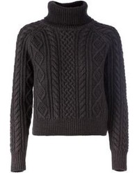 Side Slope Cable Knit Roll Neck Sweater