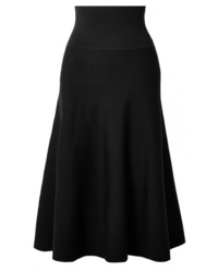 Black Knit Wool Midi Skirt