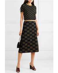 Gucci Metallic Intarsia Wool Blend Midi Skirt