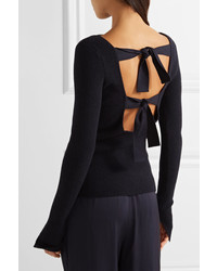 Elizabeth and James Fay Tie Back Ribbed Knit Sweater Midnight Blue