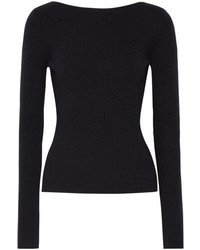 Elizabeth and James Fay Tie Back Ribbed Knit Sweater Midnight Blue