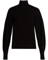 Thierry Mugler Mugler Exaggerated Sleeve Ribbed Knit Wool Blend Sweater