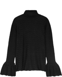 Co Pointelle Knit Wool Blend Sweater Black