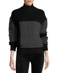 MCQ Alexander Ueen Mixed Cable Knit Turtleneck Wool Sweater