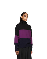 Dries Van Noten Black And Purple Wool Turtleneck