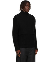 Jil Sander Black Wool Cashmere High Neck Bib Sweater