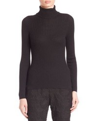 St. John Wool Silk Cashmere Cable Knit Turtleneck Sweater