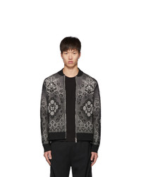 Alexander McQueen Black And White Ivy Lace Bomber Jacket