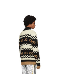 Gucci Black Wool Mirrored Gg Zip Up Sweater