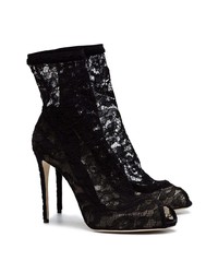 Dolce & Gabbana Black 110 Lace Peep Toe Ankle Boots
