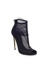 Dolce & Gabbana Lace Peep Toe Ankle Boots Black
