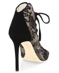 Jimmy Choo Freya 100 Lace Suede Lace Up Booties