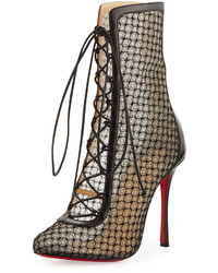 Christian Louboutin Lace 100mm Lace Up Red Sole Bootie Black