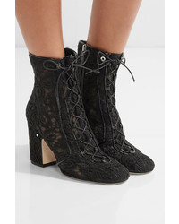 Laurence Dacade Milly Leather Trimmed Lace Ankle Boots Black