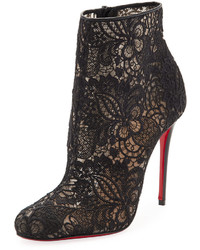 Christian Louboutin Miss Tennis Net Lace Red Sole Bootie Black