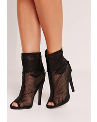 Missguided Lace Peep Toe Ankle Boots Black