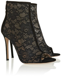 Gianvito Rossi Suede Trimmed Lace Ankle Boots