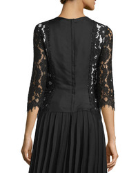 Marc Jacobs 34 Sleeve Bow Pocket Lace Top Black