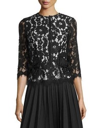Marc Jacobs 34 Sleeve Bow Pocket Lace Top Black