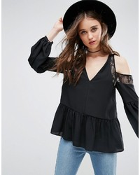 Asos Blouse With Lace Cold Shoulder