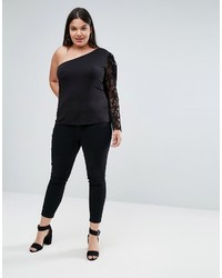 Asos Curve Curve Top With 80s One Shoulder Lace Sleeve