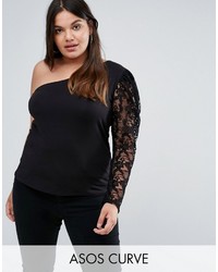 Asos Curve Curve Top With 80s One Shoulder Lace Sleeve