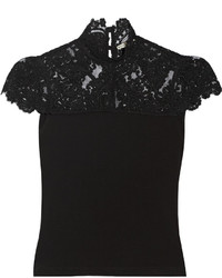 Alice + Olivia Dandi Lace Paneled Stretch Jersey Top Black