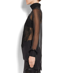 Givenchy Lace Appliqud Silk Chiffon Blouse Black