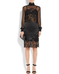 Givenchy Lace Appliqud Silk Chiffon Blouse Black