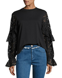 See by Chloe Lace Long Sleeve Cotton Top Black