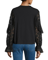 See by Chloe Lace Long Sleeve Cotton Top Black