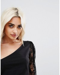 Asos Petite Petite Top With 80s One Shoulder Lace Sleeve