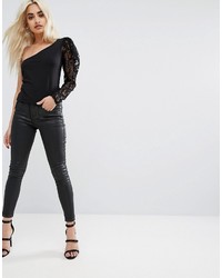 Asos Petite Petite Top With 80s One Shoulder Lace Sleeve