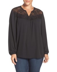 Sejour Plus Size Lace Yoke Blouse