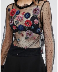 Asos Top In Lace With Sequin Flower Embellisht