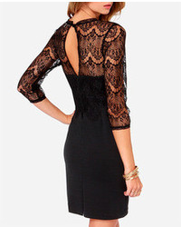 Black Contrast Hollow Lace Bodycon Dress