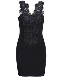 Black Contrast Lace V Neck Bodycon Dress