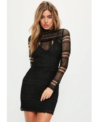 Missguided Black Lace Frill Detail Bodycon Dress