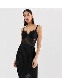 PrettyLittleThing Bodycon Midi Dress With Lace And S In Black