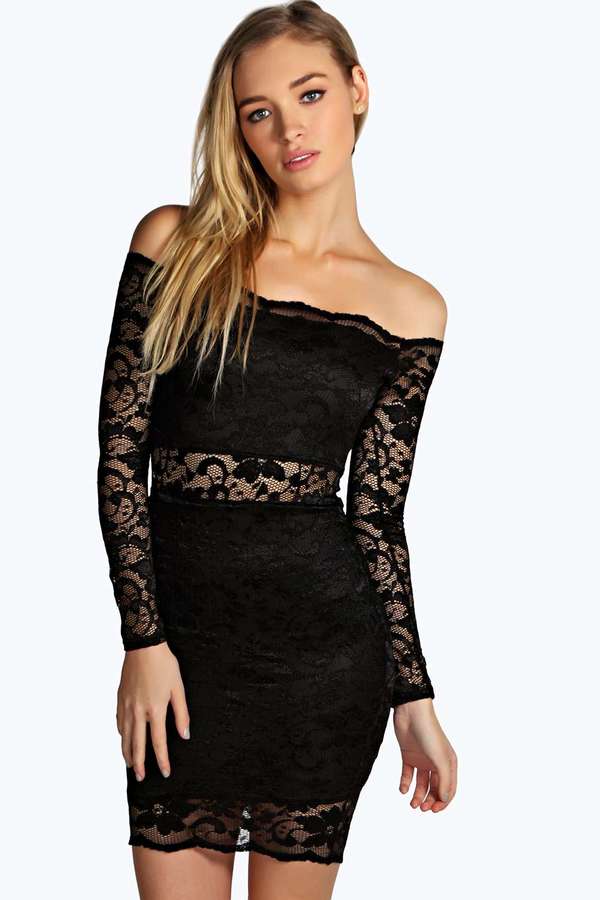 Boohoo lace bodycon on sale dress