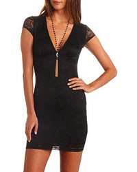 Charlotte Russe Cap Sleeve Deep V Bodycon Lace Dress