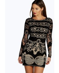 Boohoo Claire Lace Panelled Long Sleeve Bodycon Dress