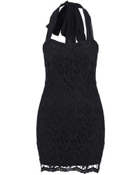 Halter Neck Lace Bodycon Black Dress