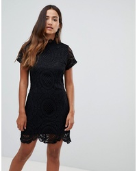 Girl In Mind Lace High Neck Short Sleeve Mini Dress