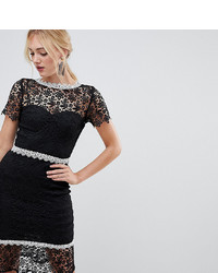 Paper Dolls Tall Lace Pencil Dress With Contrast And Peplum Hem In Black
