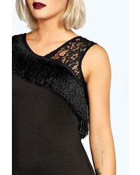 Boohoo Laura Fringe And Lace Bodycon Dress