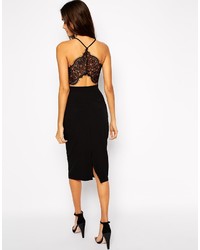 Oh My Love Midi Body Conscious Dress With Lace Plunge Neck And Open Lace Back