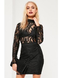 Missguided Black Lace Top Bodycon Dress
