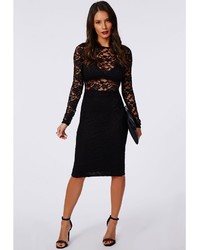 Missguided Carrianne Lace Long Sleeve Bra Insert Midi Dress Black, $60, Missguided